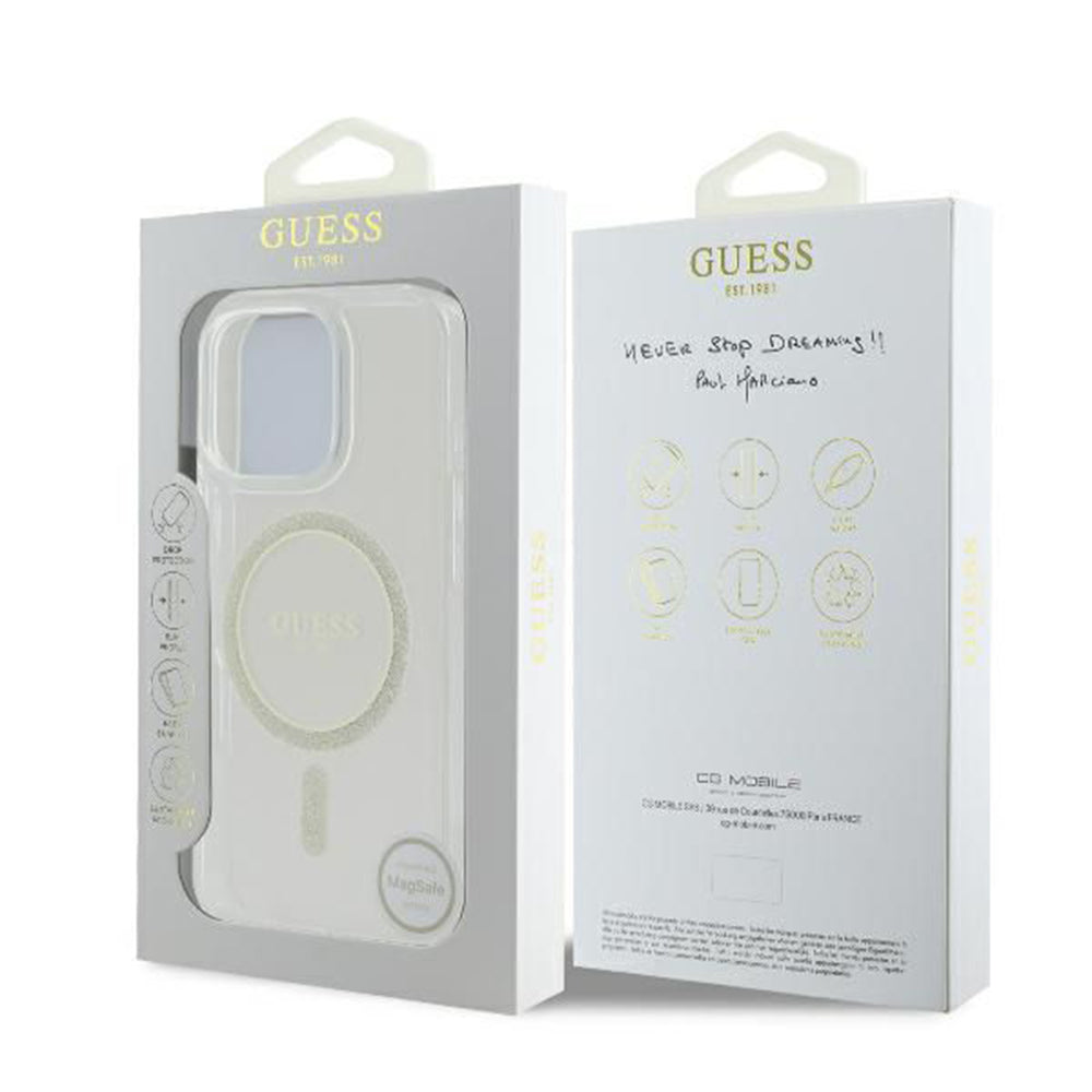 Capa MagSafe para Apple iPhone 16 Pro, Guess, IML Glitter Ring, Transparente GUHMP16LHFGERET