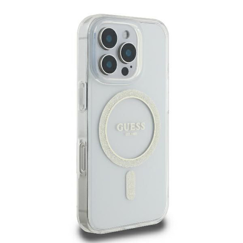 Capa MagSafe para Apple iPhone 16 Pro, Guess, IML Glitter Ring, Transparente GUHMP16LHFGERET