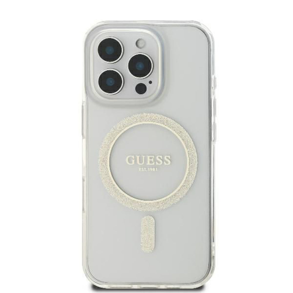 Capa MagSafe para Apple iPhone 16 Pro, Guess, IML Glitter Ring, Transparente GUHMP16LHFGERET