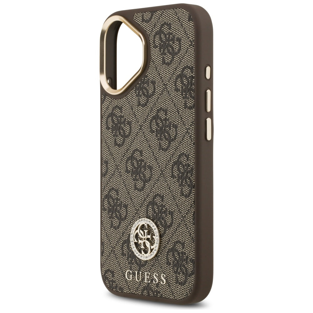 Capa MagSafe para Apple iPhone 17, Guess, 4G Strass Logo com Alça Grande, Marrom, Reembalada