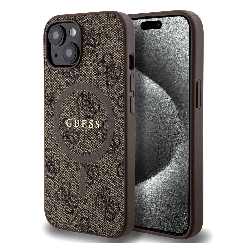 Capa MagSafe para Apple iPhone 15 Plus, Guess, 4G Colored Ring, Marrom GUHMP15MG4GFRW