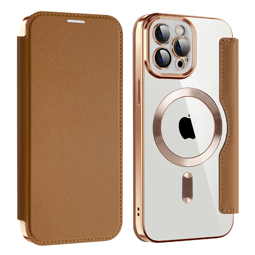 Capa MagSafe para Apple iPhone 12 Pro Max, Techsuit, SmartMag Book, Castanha