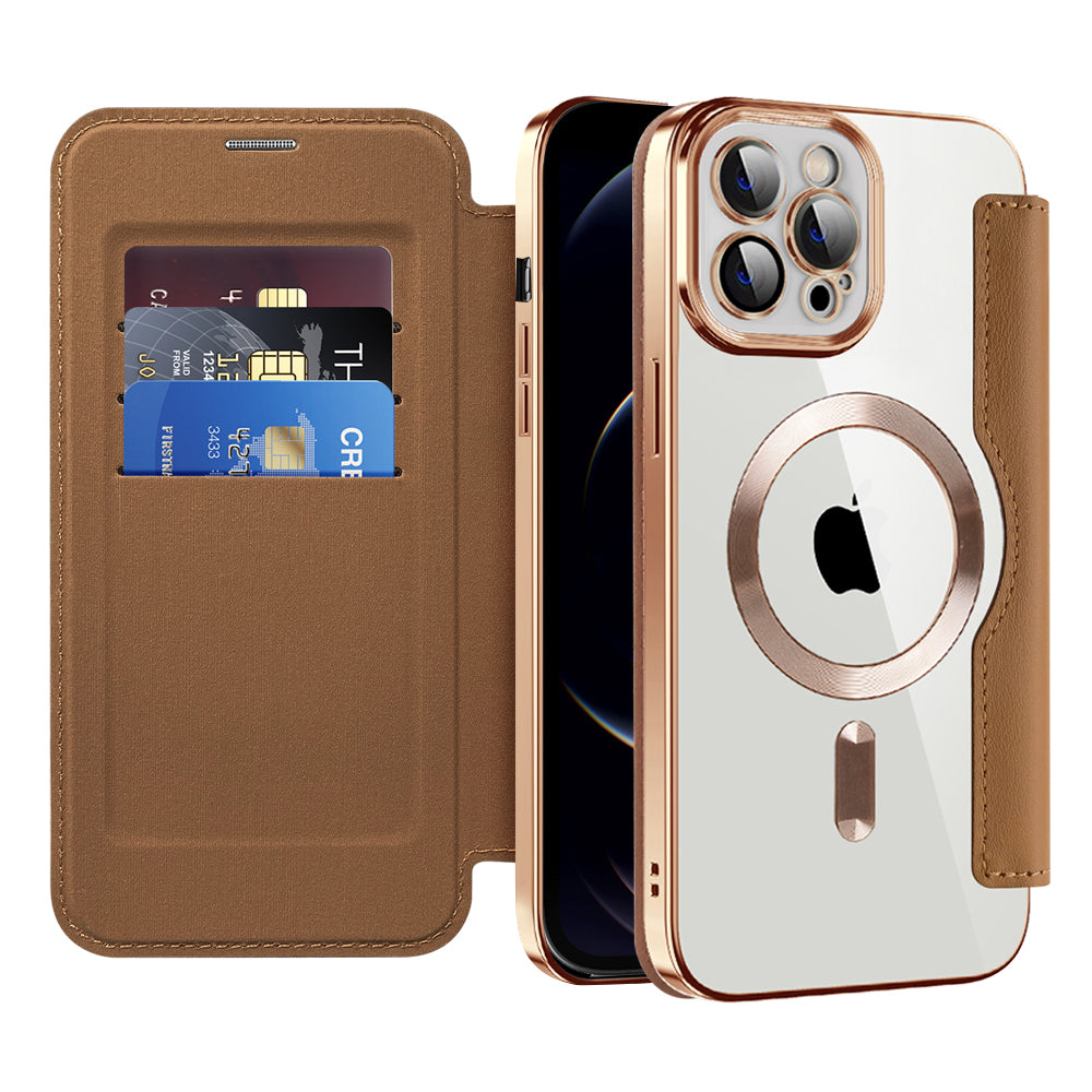 Capa MagSafe para Apple iPhone 12 Pro Max, Techsuit, SmartMag Book, Castanha