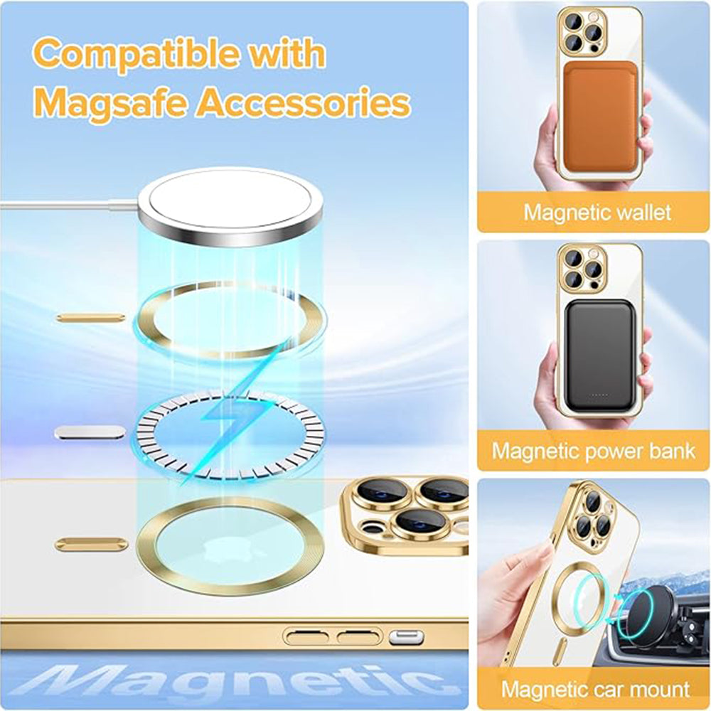 Capa MagSafe para Apple iPhone 12 Pro, Techsuit, Luxury Crystal, Dourada