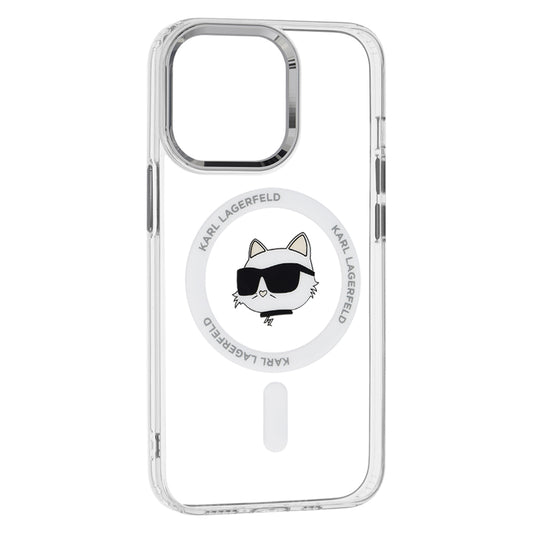 Capa MagSafe para Apple iPhone 13 Pro Max, Karl Lagerfeld, IML Metal Choupette's Head, Branca.