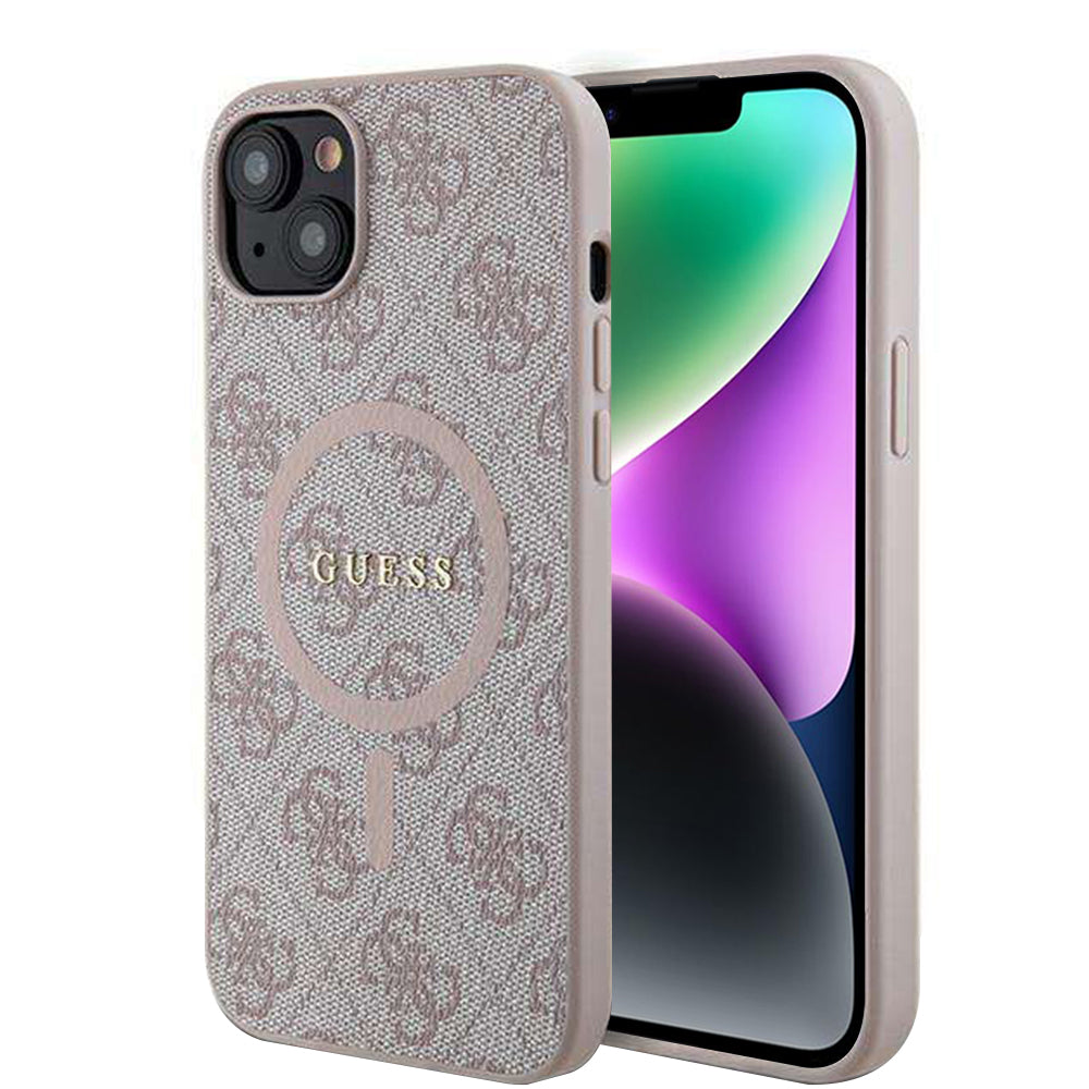 Capa MagSafe para Apple iPhone 14, Guess, 4G Ring Classic Logo, Rosa