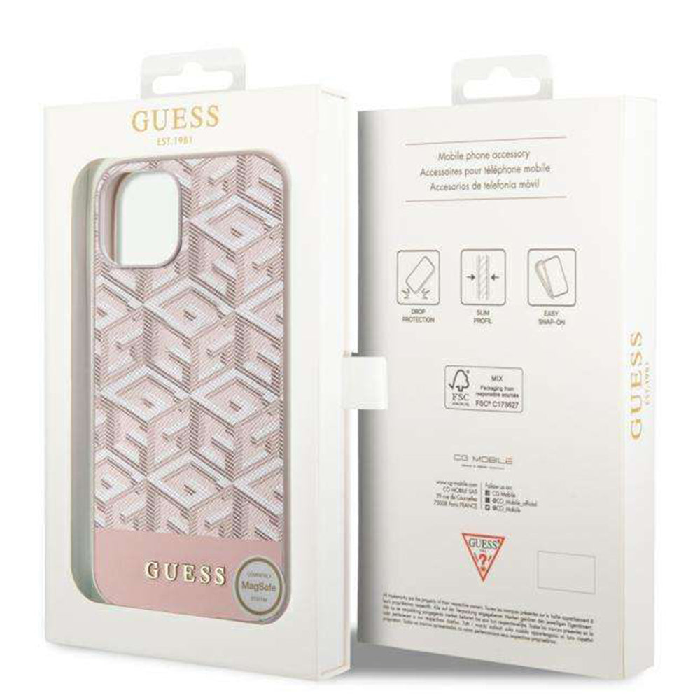 Capa MagSafe para Apple iPhone 14, Guess, GCube Stripes, Rosa