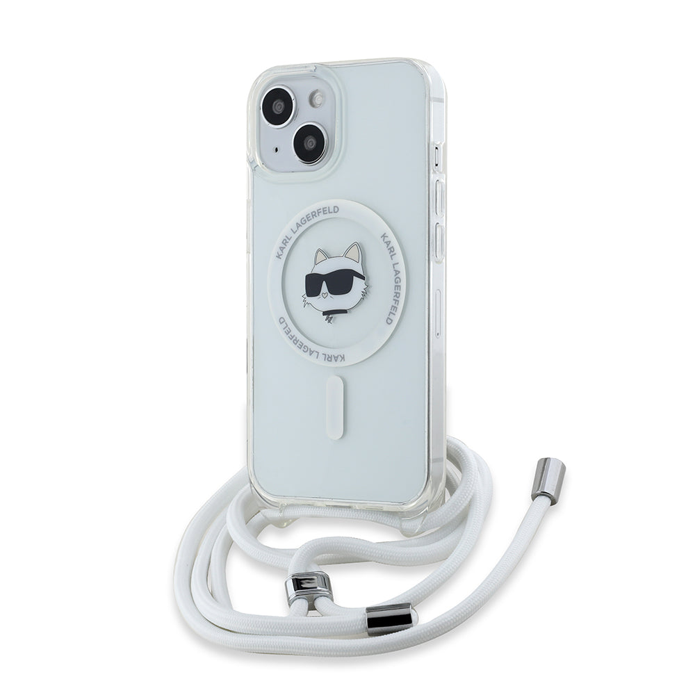 Capa MagSafe para Apple iPhone 14, Karl Lagerfeld, IML Crossbody Choupette's Head com Alça, Transparente