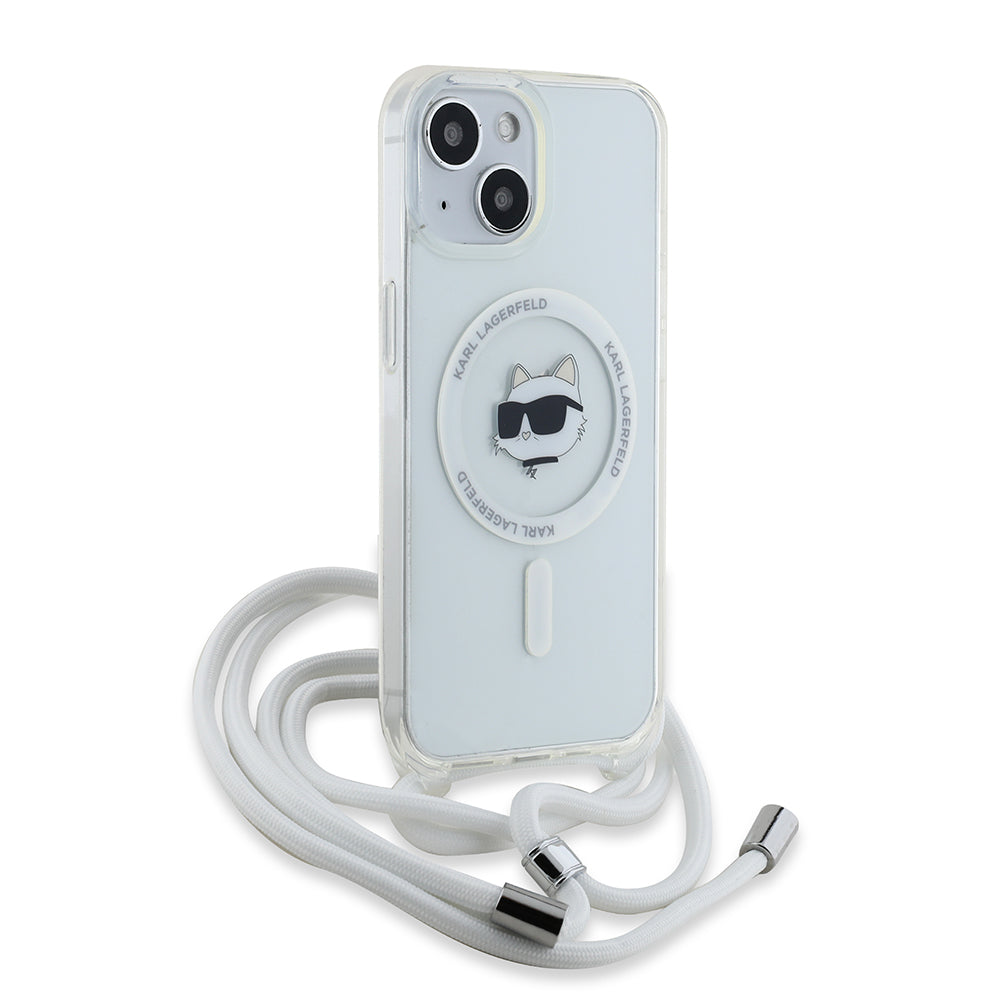 Capa MagSafe para Apple iPhone 14, Karl Lagerfeld, IML Crossbody Choupette's Head com Alça, Transparente