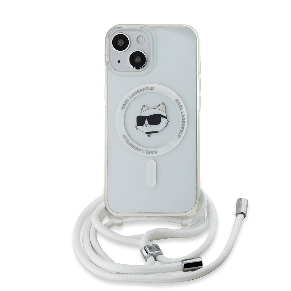 Capa MagSafe para Apple iPhone 14, Karl Lagerfeld, IML Crossbody Choupette's Head com Alça, Transparente