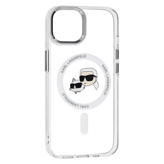 Capa MagSafe para Apple iPhone 14, Karl Lagerfeld, IML Metal Karl & Choupette's Heads, Branca.