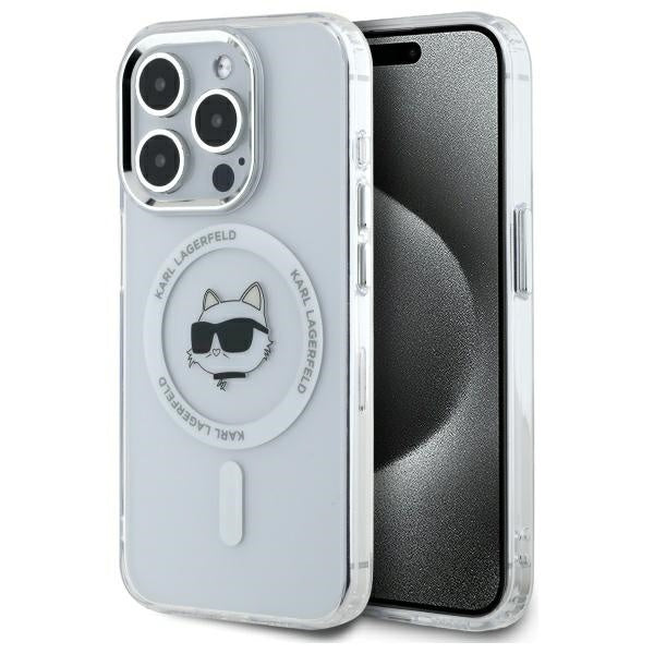 Capa MagSafe para Apple iPhone 14 Pro, Karl Lagerfeld, IML Metal Choupette's Head, Branca.