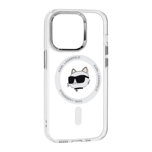 Capa MagSafe para Apple iPhone 14 Pro, Karl Lagerfeld, IML Metal Choupette's Head, Branca.