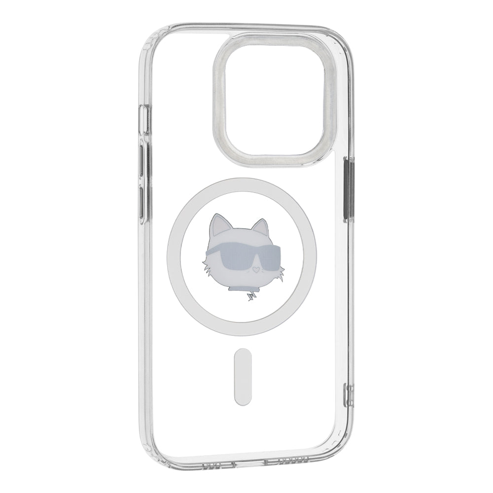 Capa MagSafe para Apple iPhone 14 Pro, Karl Lagerfeld, IML Metal Choupette's Head, Branca.