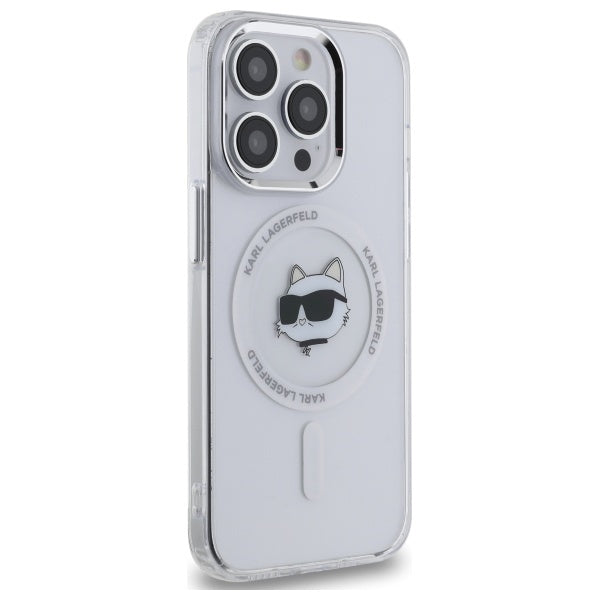 Capa MagSafe para Apple iPhone 14 Pro, Karl Lagerfeld, IML Metal Choupette's Head, Branca.