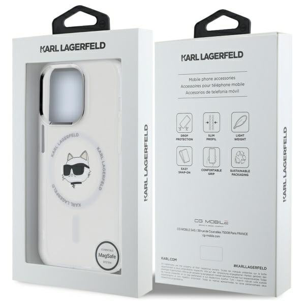 Capa MagSafe para Apple iPhone 14 Pro, Karl Lagerfeld, IML Metal Choupette's Head, Branca.