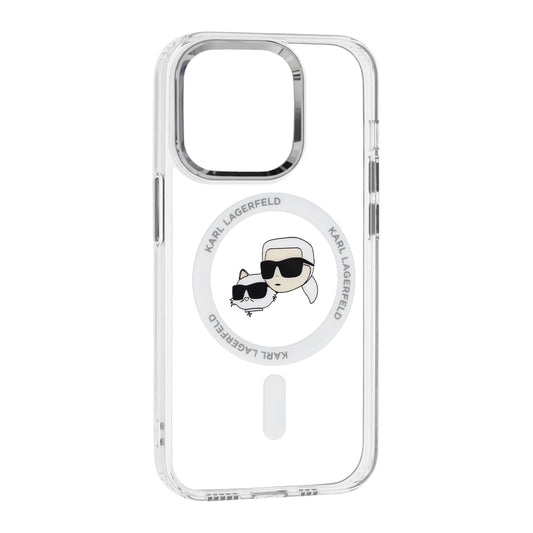 Capa MagSafe para Apple iPhone 14 Pro, Karl Lagerfeld, IML Metal Karl & Choupette's Heads, Branca