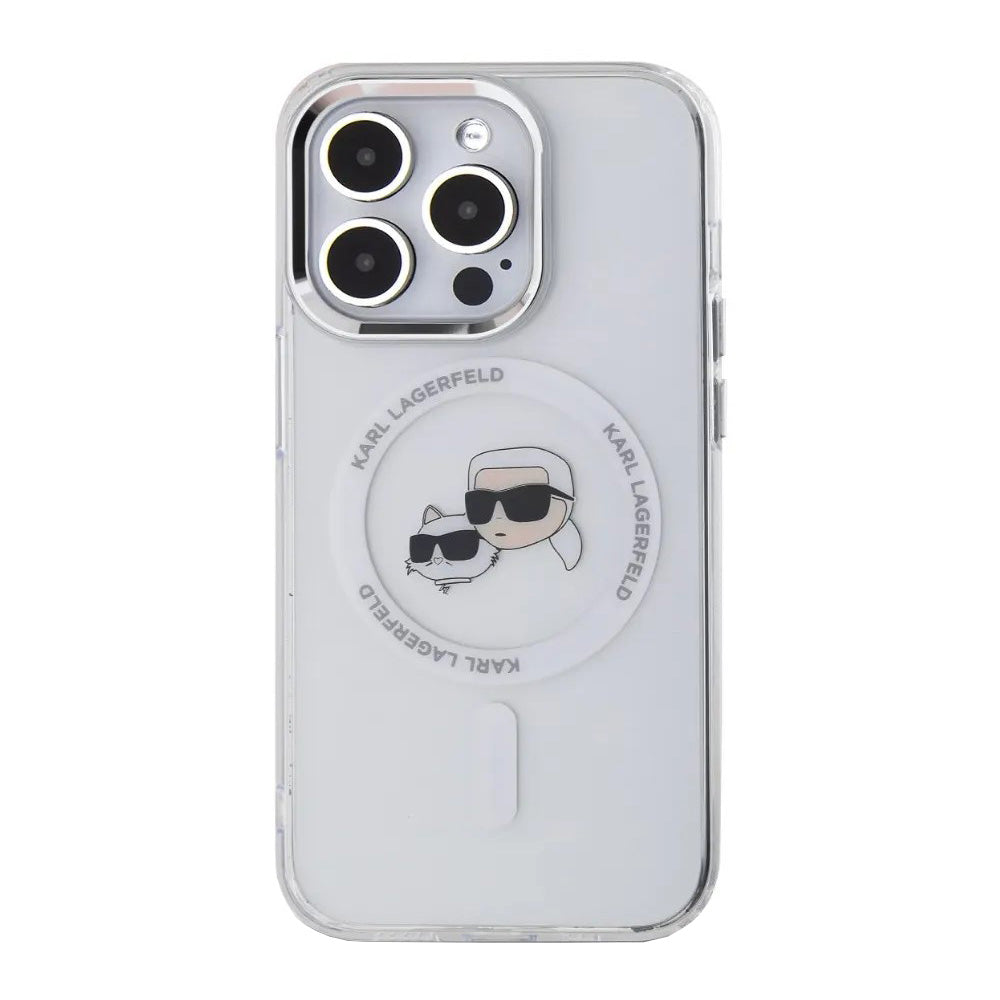 Capa MagSafe para Apple iPhone 14 Pro, Karl Lagerfeld, IML Metal Karl & Choupette's Heads, Branca