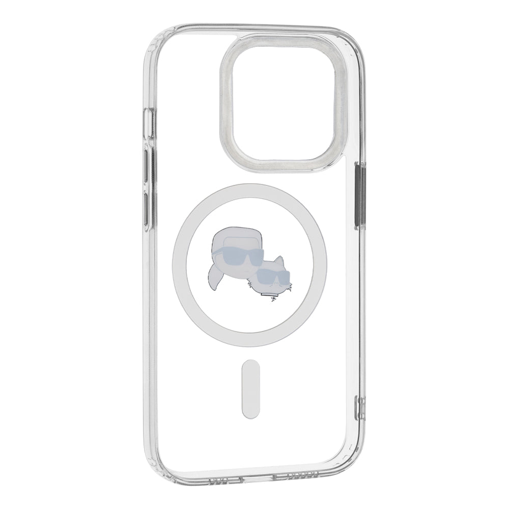 Capa MagSafe para Apple iPhone 14 Pro, Karl Lagerfeld, IML Metal Karl & Choupette's Heads, Branca
