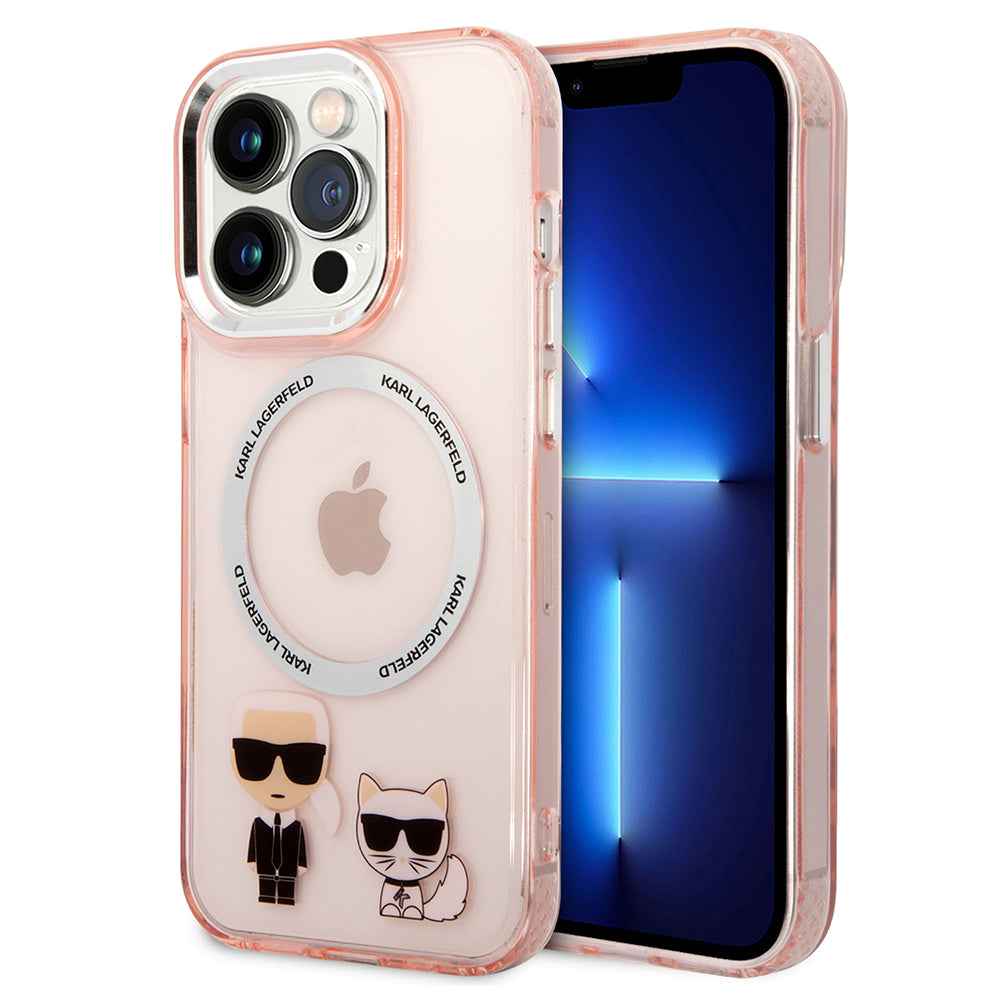 Capa MagSafe para Apple iPhone 14 Pro, Karl Lagerfeld, Karl & Choupette Aluminium, Rosa