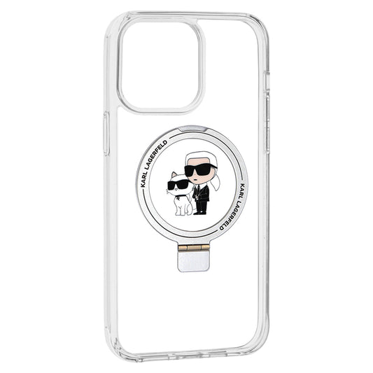 Capa MagSafe para Apple iPhone 14 Pro, Karl Lagerfeld, Ring Stand Karl & Choupette, Branca