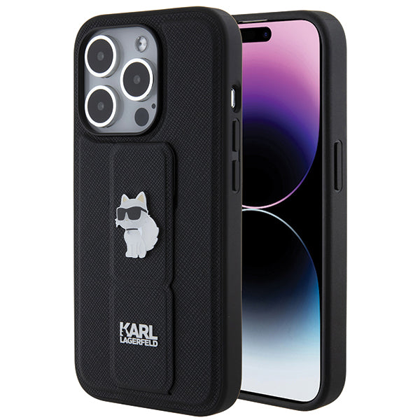 Capa MagSafe para Apple iPhone 14 Pro, Karl Lagerfeld, Saffiano Gripstand Choupette, Preta