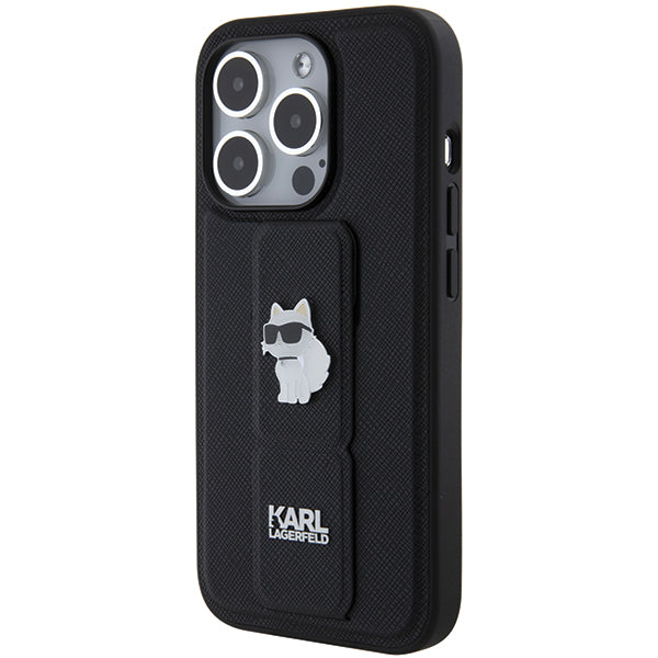 Capa MagSafe para Apple iPhone 14 Pro, Karl Lagerfeld, Saffiano Gripstand Choupette, Preta
