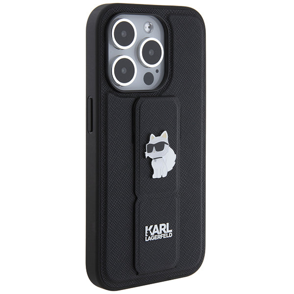 Capa MagSafe para Apple iPhone 14 Pro, Karl Lagerfeld, Saffiano Gripstand Choupette, Preta
