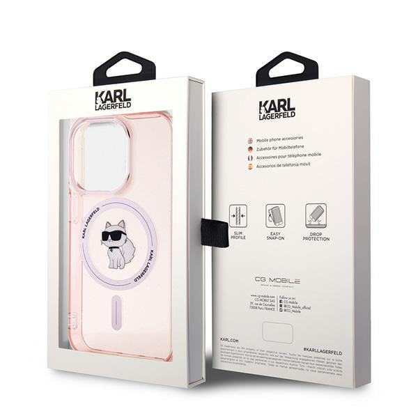 Capa MagSafe para Apple iPhone 14 Pro Max, Karl Lagerfeld, IML Choupette, Rosa