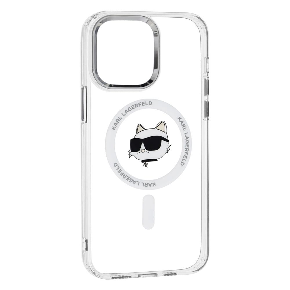 Capa MagSafe para Apple iPhone 14 Pro Max, Karl Lagerfeld, IML Metal Choupette's Head, Branca.