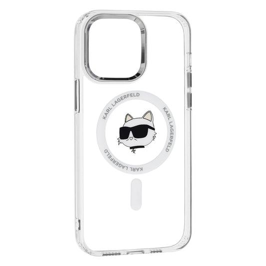 Capa MagSafe para Apple iPhone 14 Pro Max, Karl Lagerfeld, IML Metal Choupette's Head, Branca.
