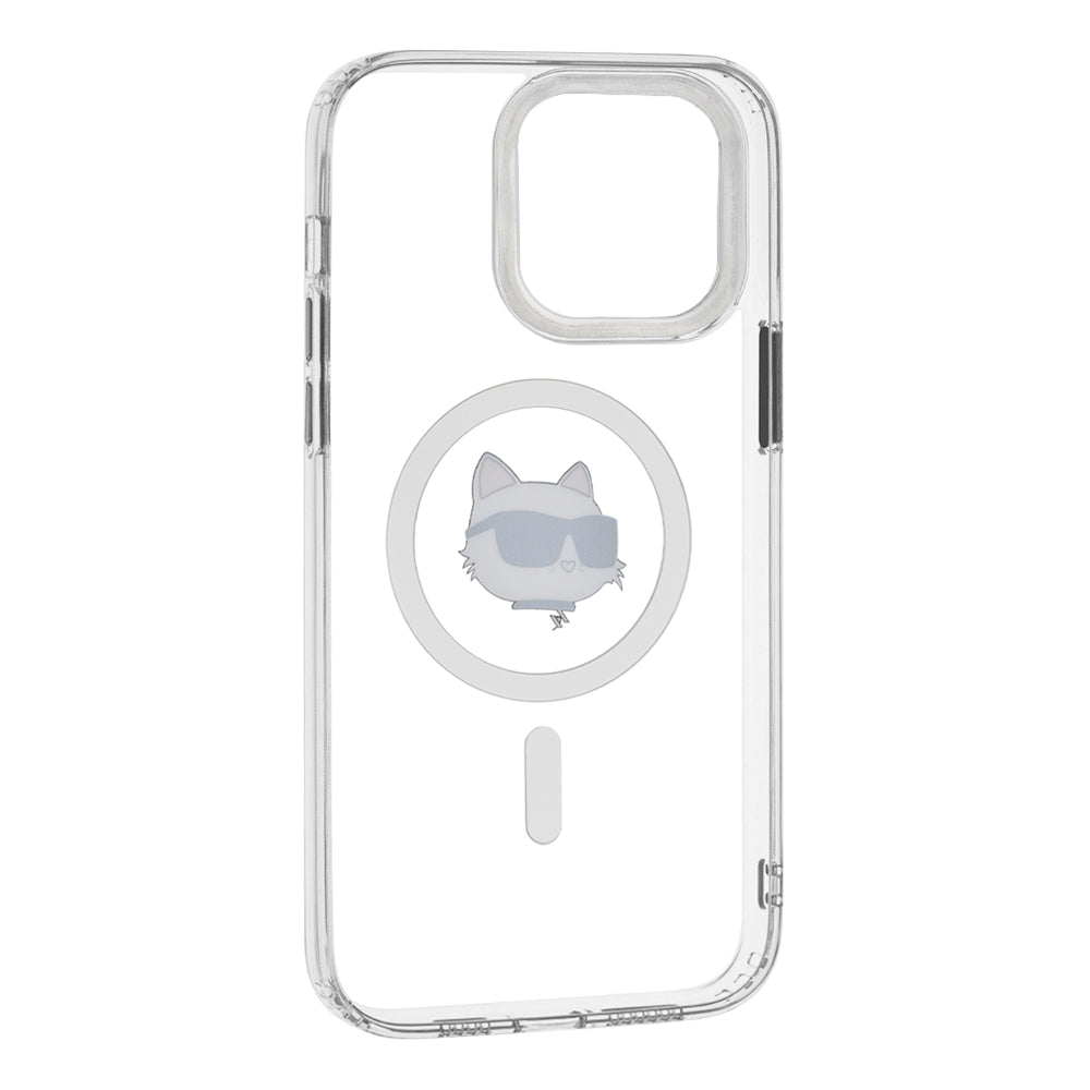Capa MagSafe para Apple iPhone 14 Pro Max, Karl Lagerfeld, IML Metal Choupette's Head, Branca.