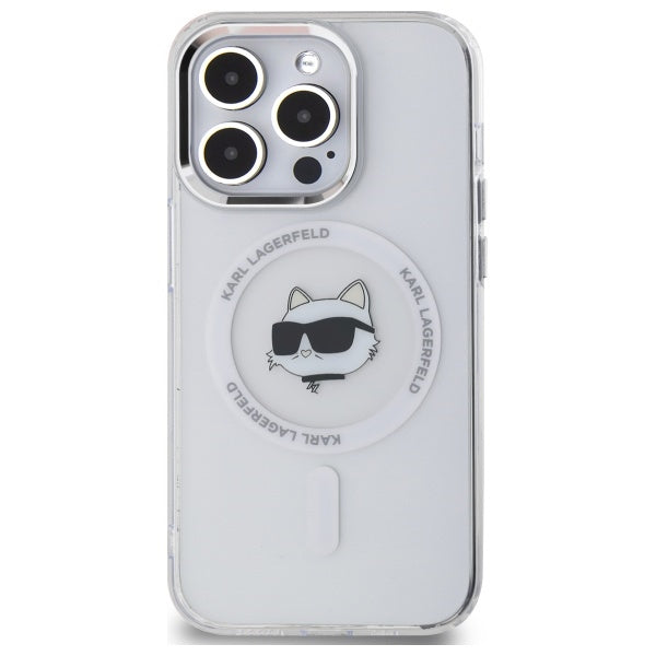 Capa MagSafe para Apple iPhone 14 Pro Max, Karl Lagerfeld, IML Metal Choupette's Head, Branca.