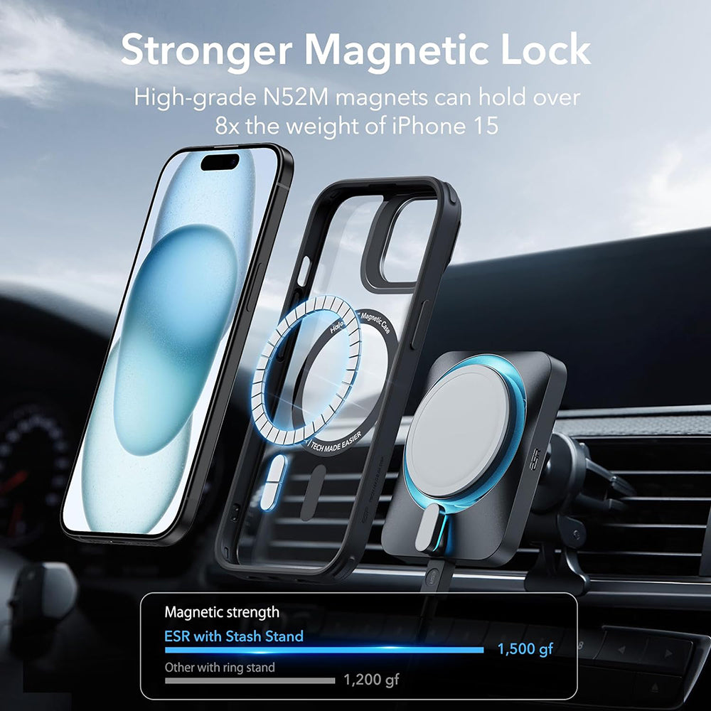 Capa MagSafe para Apple iPhone 15, ESR, Classic Hybrid Kickstand, Preta Transparente