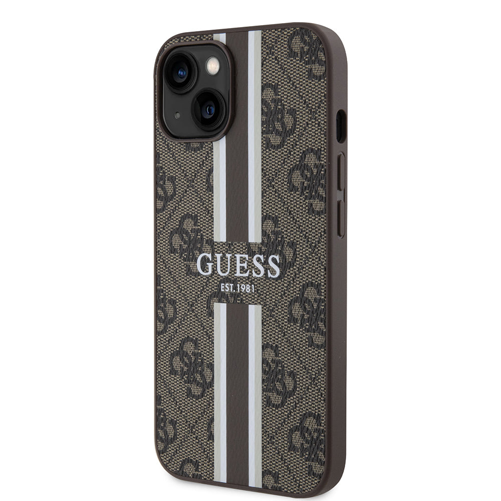 Capa MagSafe para Apple iPhone 15, Guess, 4G Printed Stripes, Marrom