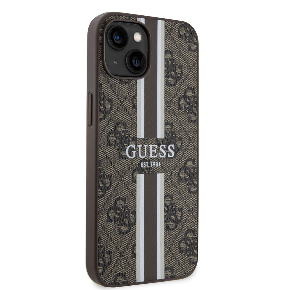 Capa MagSafe para Apple iPhone 15, Guess, 4G Printed Stripes, Marrom