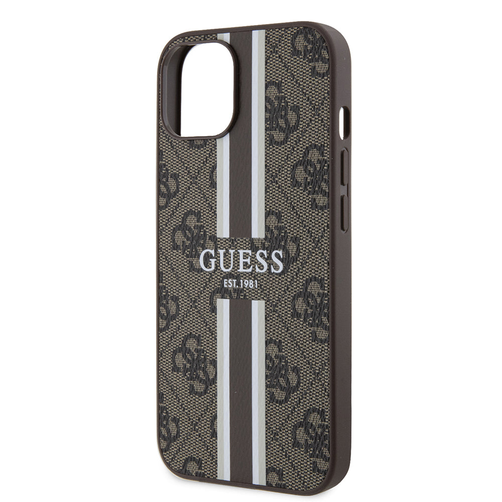 Capa MagSafe para Apple iPhone 15, Guess, 4G Printed Stripes, Marrom