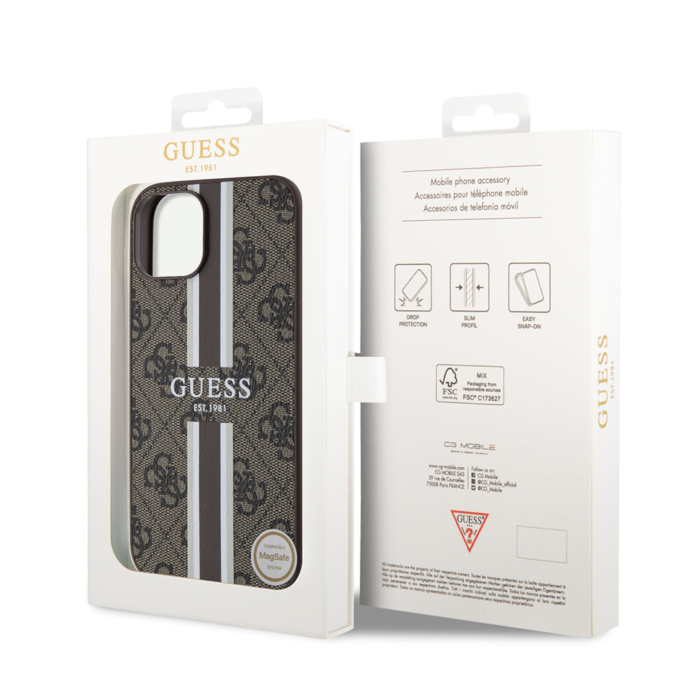 Capa MagSafe para Apple iPhone 15, Guess, 4G Printed Stripes, Marrom