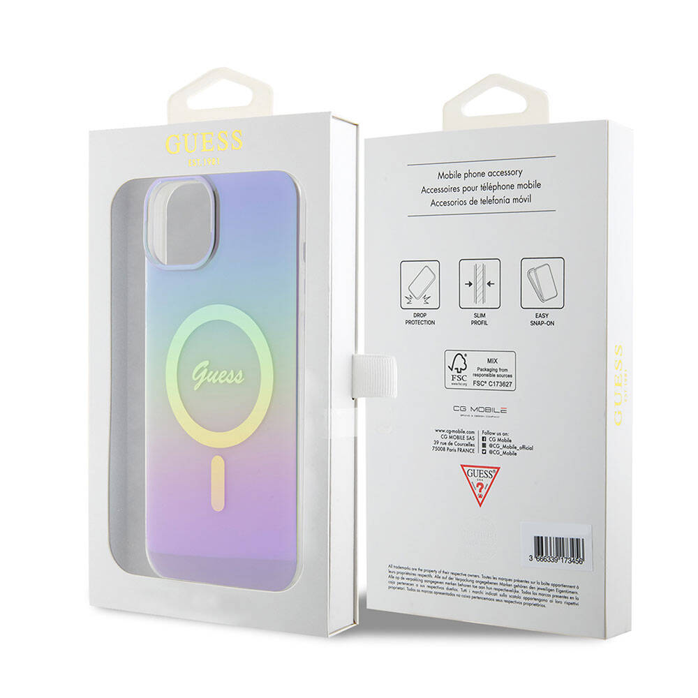 Capa MagSafe para Apple iPhone 15, Guess, IML Iridescente, Roxo