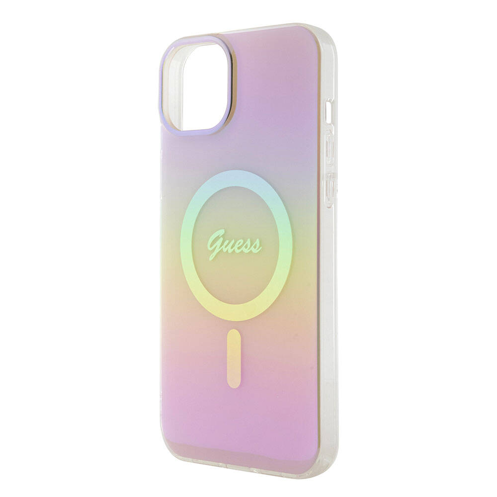 Capa MagSafe para Apple iPhone 15, Guess, IML Iridescent Script, Rosa GUHMP15SHITSP
