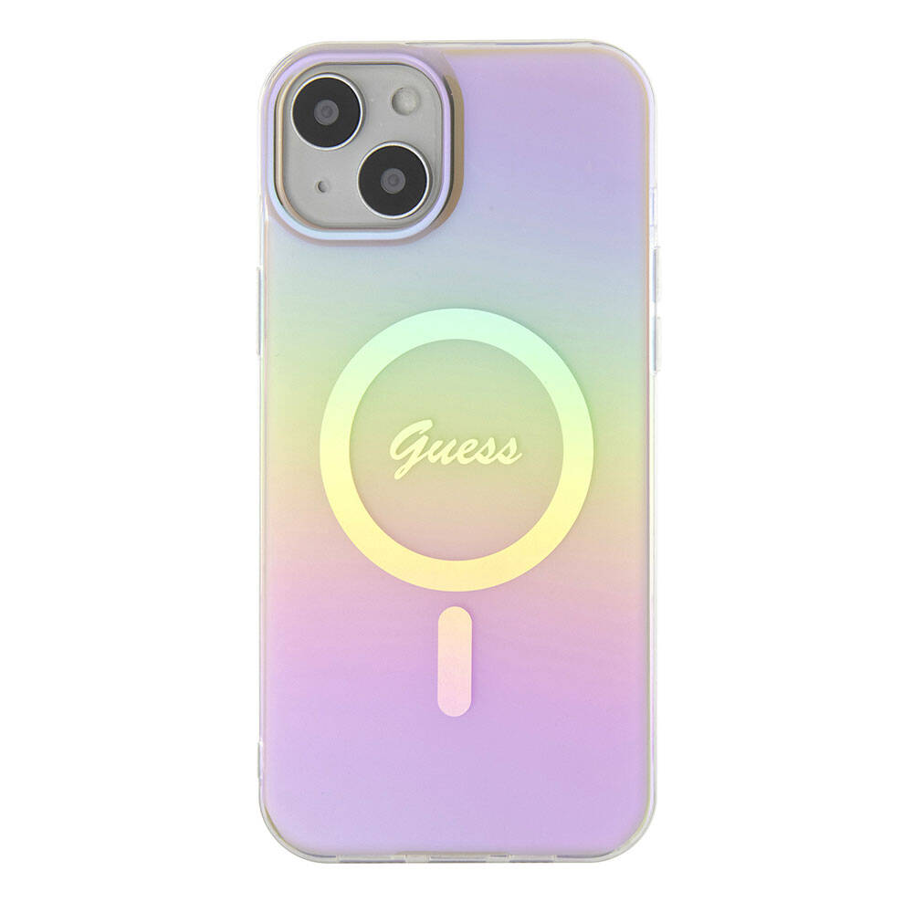 Capa MagSafe para Apple iPhone 15, Guess, IML Iridescent Script, Rosa GUHMP15SHITSP