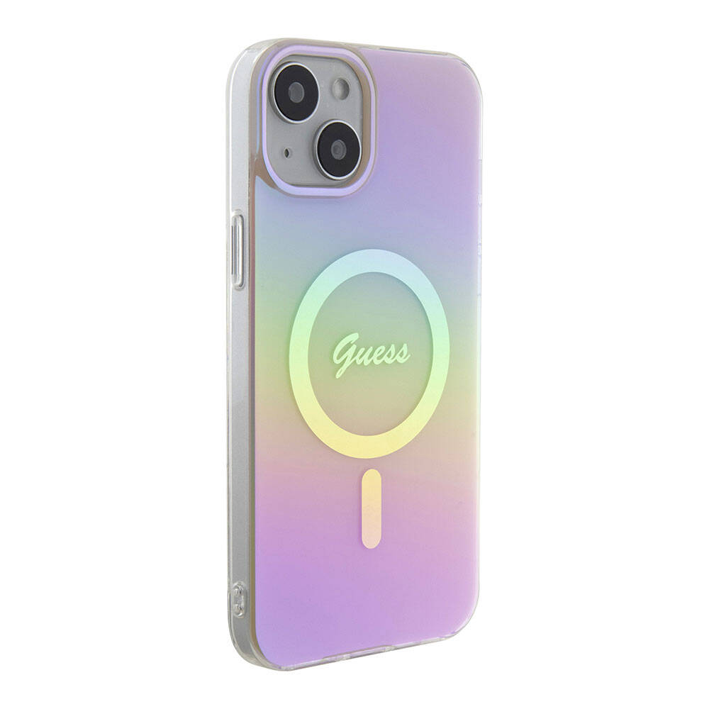 Capa MagSafe para Apple iPhone 15, Guess, IML Iridescent Script, Rosa GUHMP15SHITSP