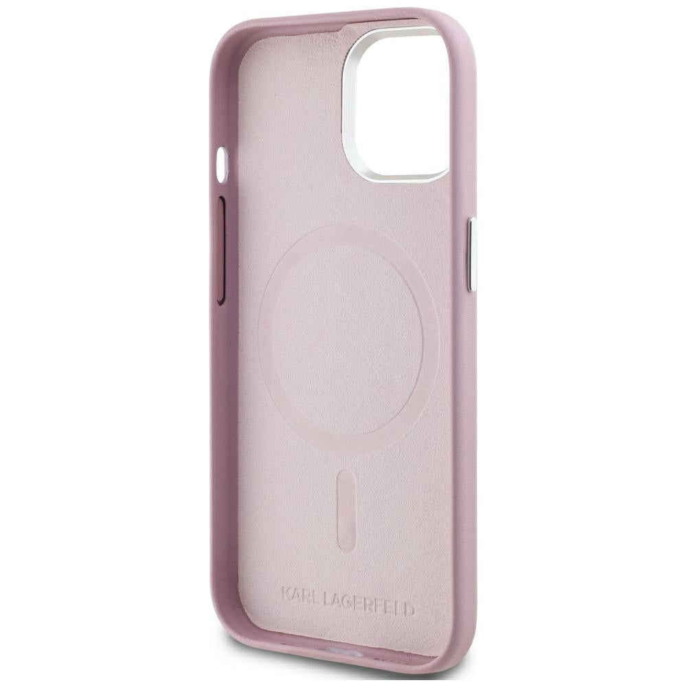 Capa MagSafe para Apple iPhone 15, Karl Lagerfeld, FW Metal Plate, Rosa