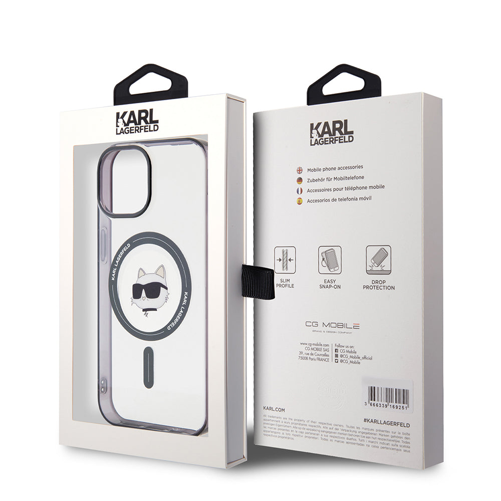 Capa MagSafe para Apple iPhone 15, Karl Lagerfeld, IML Choupette's Head, Transparente