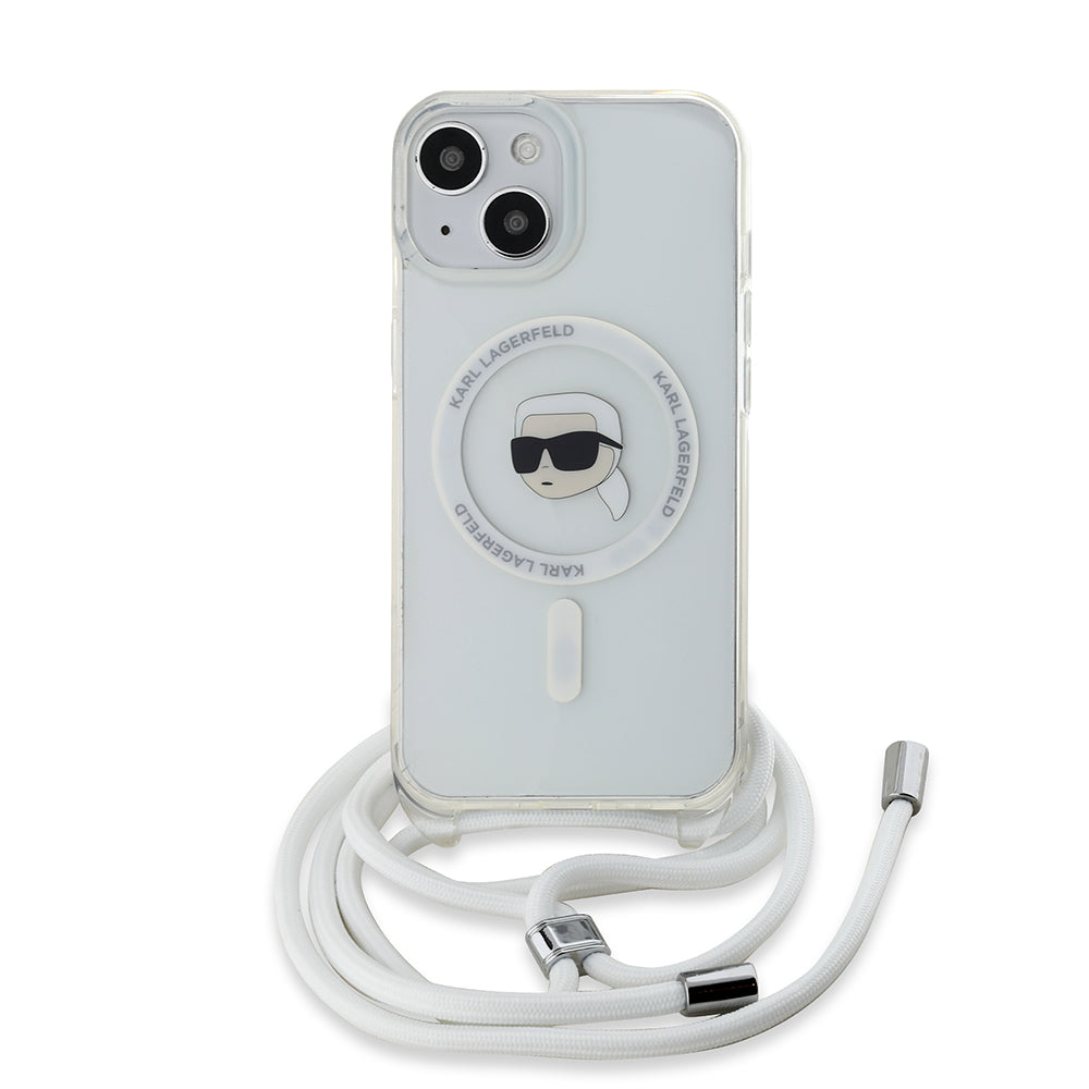 Capa MagSafe para Apple iPhone 15, Karl Lagerfeld, IML Crossbody Karl's Head, Transparente