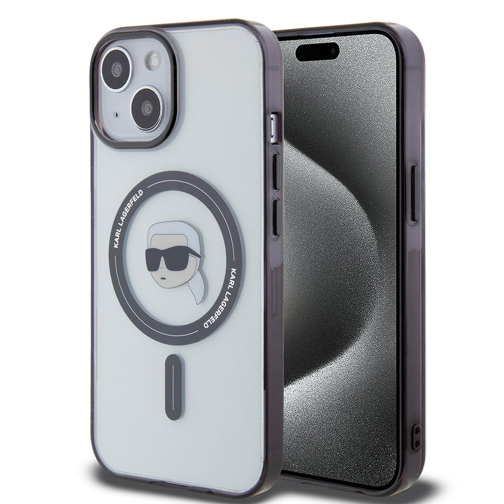 Capa MagSafe para Apple iPhone 15, Karl Lagerfeld, IML Karl's Head, Transparente