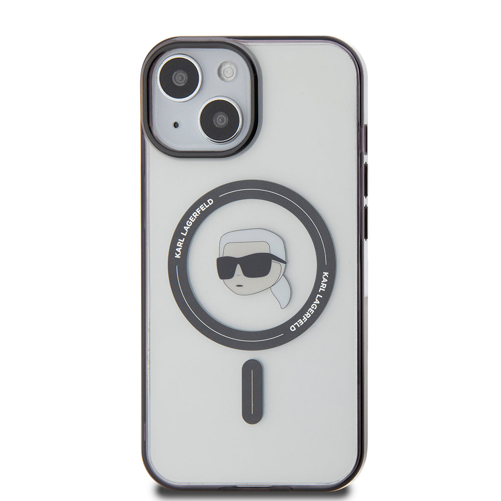 Capa MagSafe para Apple iPhone 15, Karl Lagerfeld, IML Karl's Head, Transparente