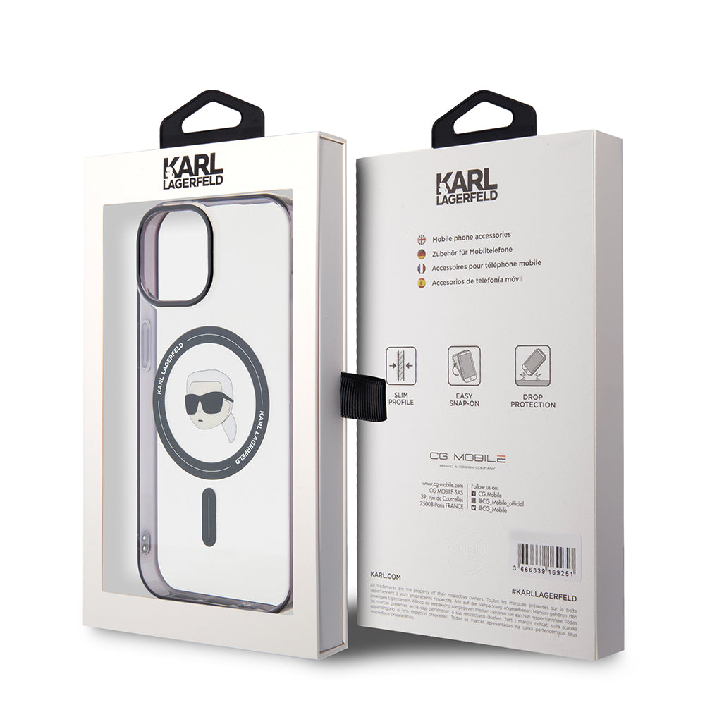 Capa MagSafe para Apple iPhone 15, Karl Lagerfeld, IML Karl's Head, Transparente