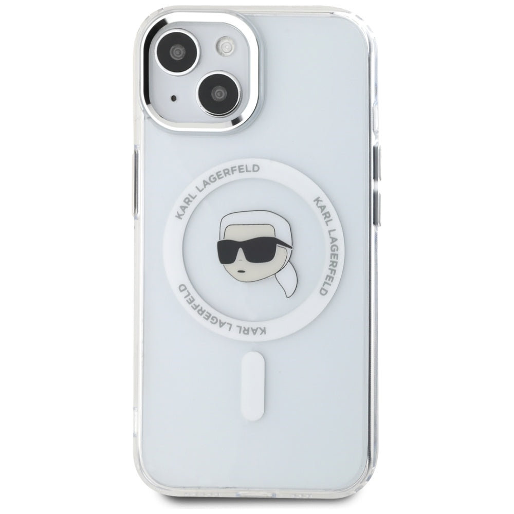 Capa MagSafe para Apple iPhone 15, Karl Lagerfeld, IML Metal Karl's Head, Branca