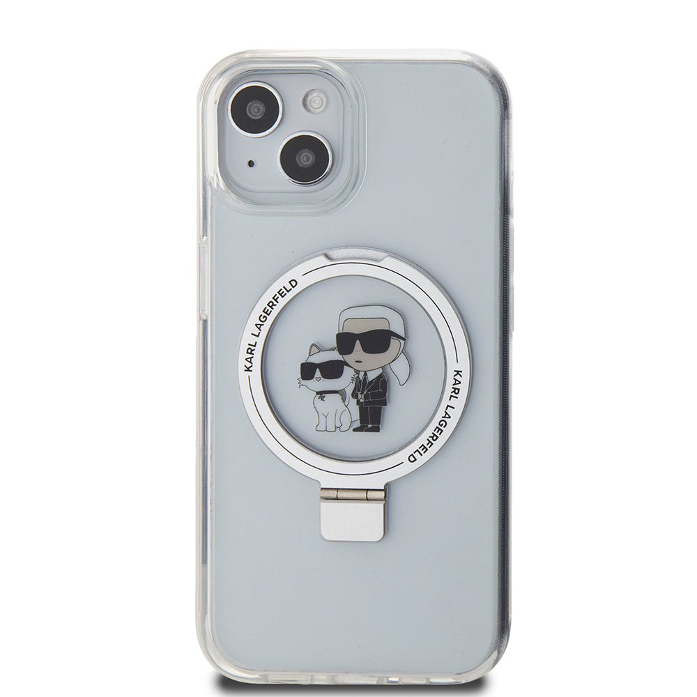 MagSafe Case for Apple iPhone 15, Karl Lagerfeld, Ring Stand Karl & Choupette, White